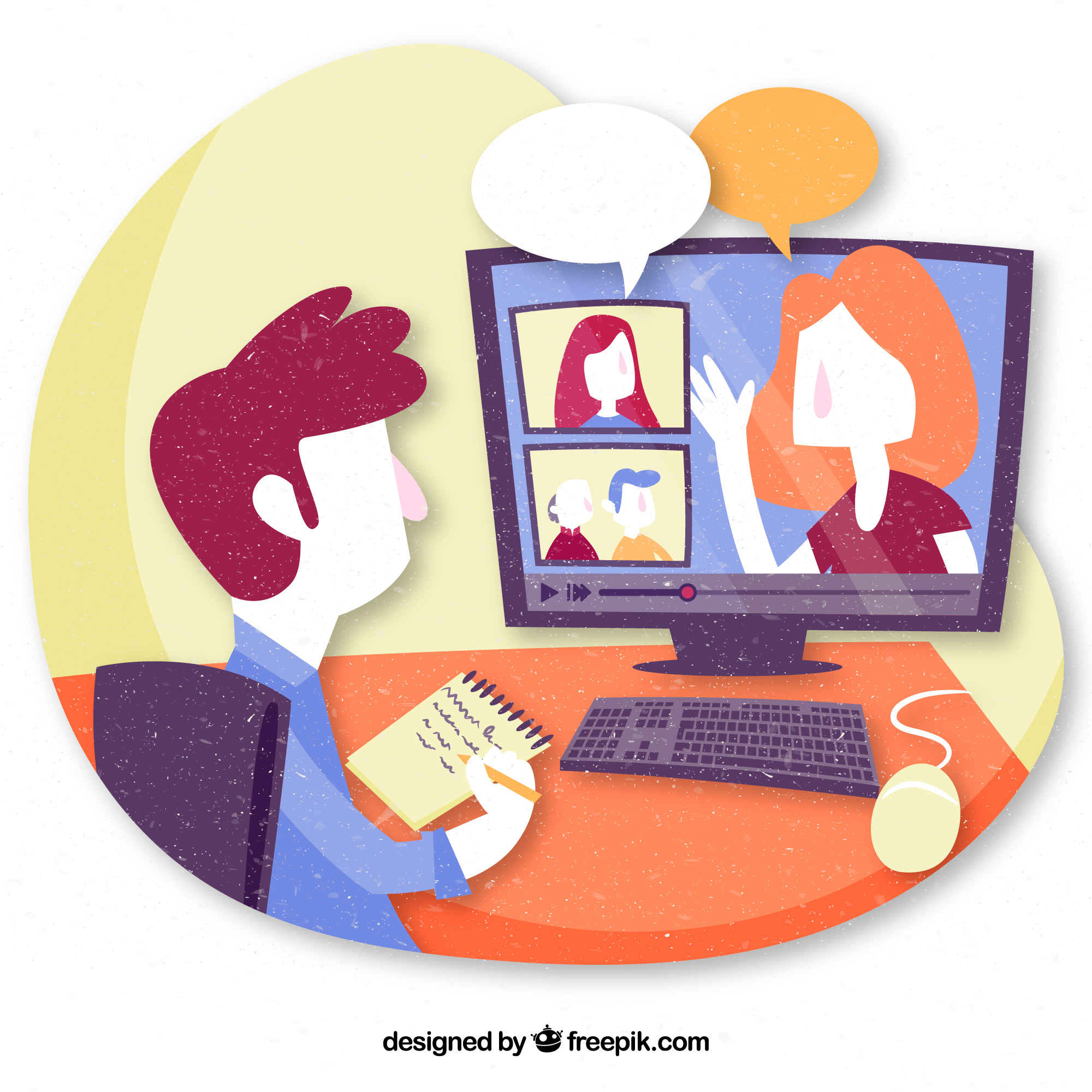 Person participating in a virtual meeting for eLearning using storytelling