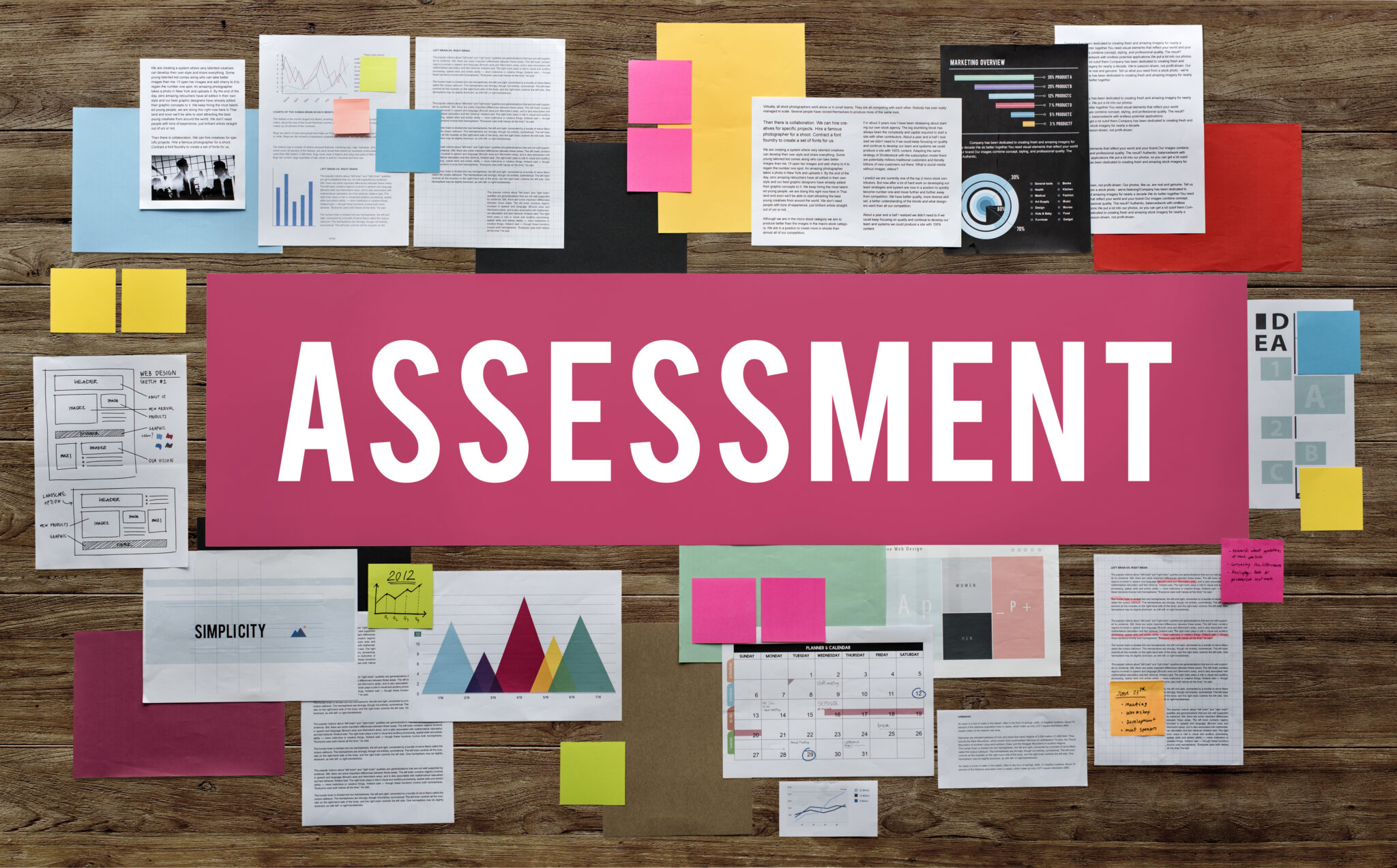 A diverse collage of assessment methods, including multiple-choice questions, essays, true/false questions, and short-answer questions, highlighting the importance of varied assessments in eLearning.