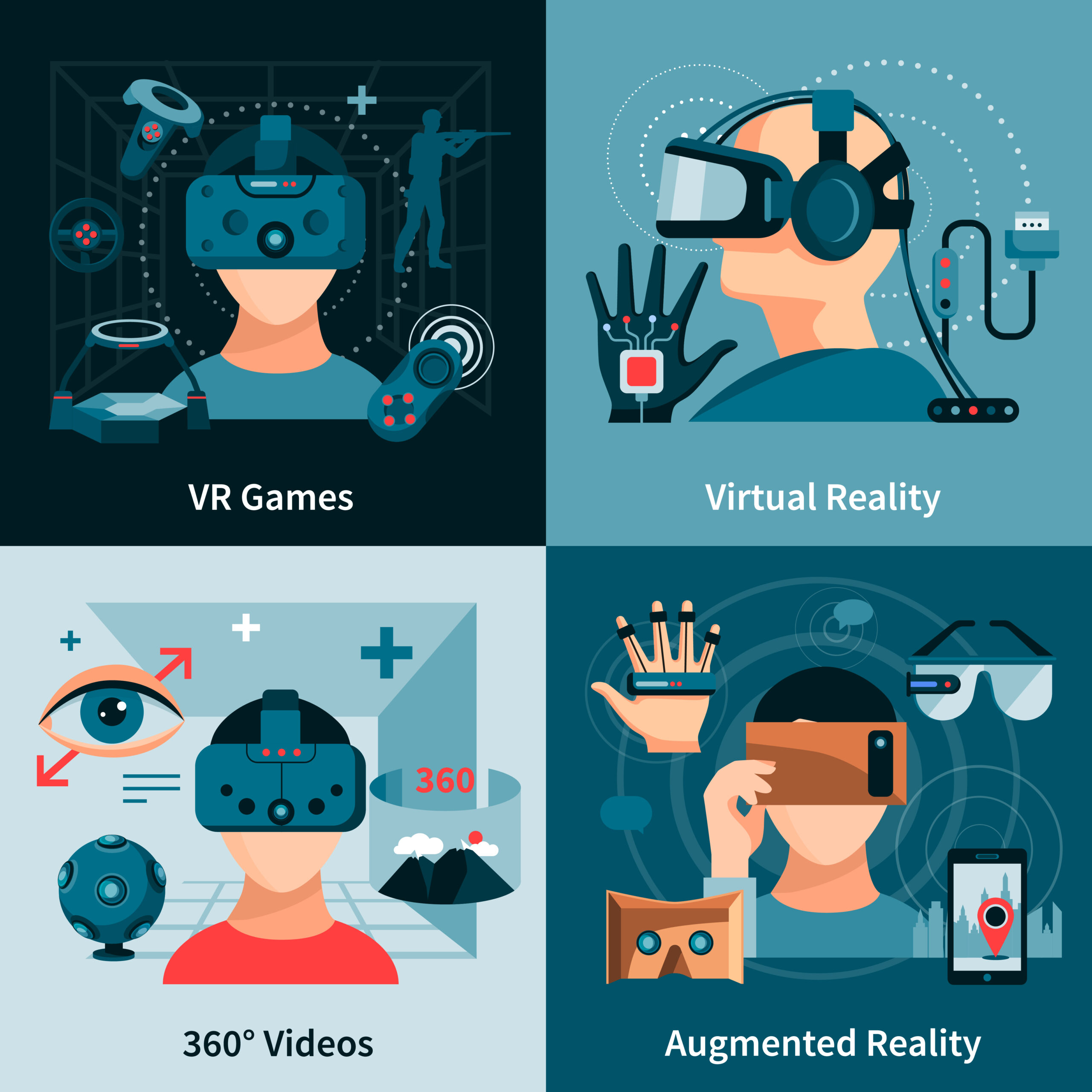 Collage of Future Learning Technologies: VR headsets, AI algorithms, Microlearning, and Gamification icons symbolizing the evolution of eLearning