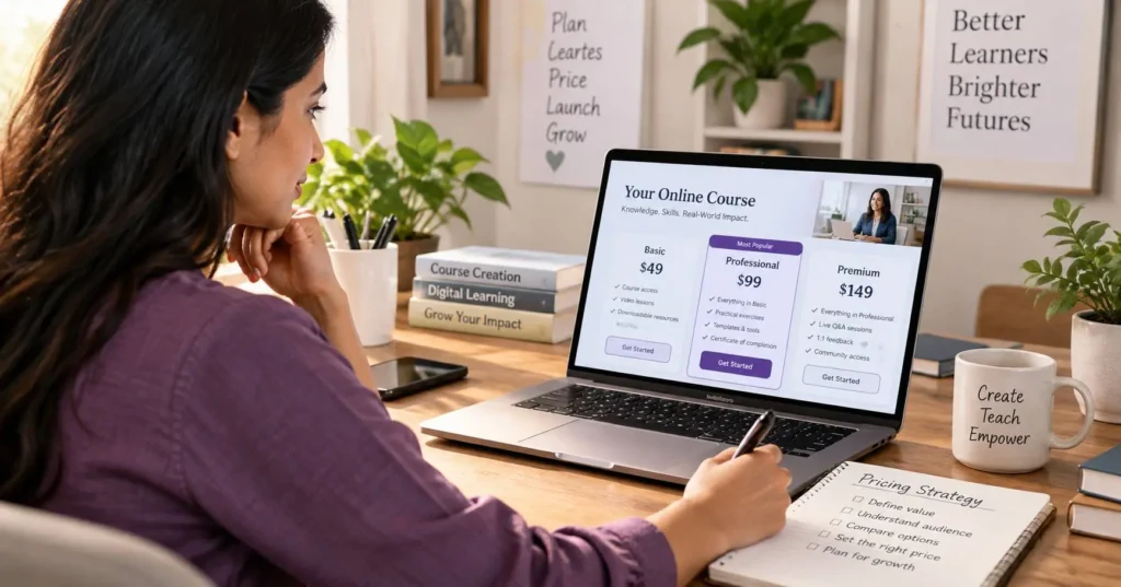 Course creator reviewing how to price an online course
