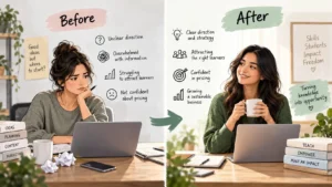 Before and after learner transformation from an online course