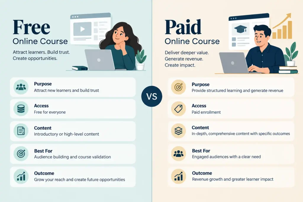 free vs paid online course comparison infographic