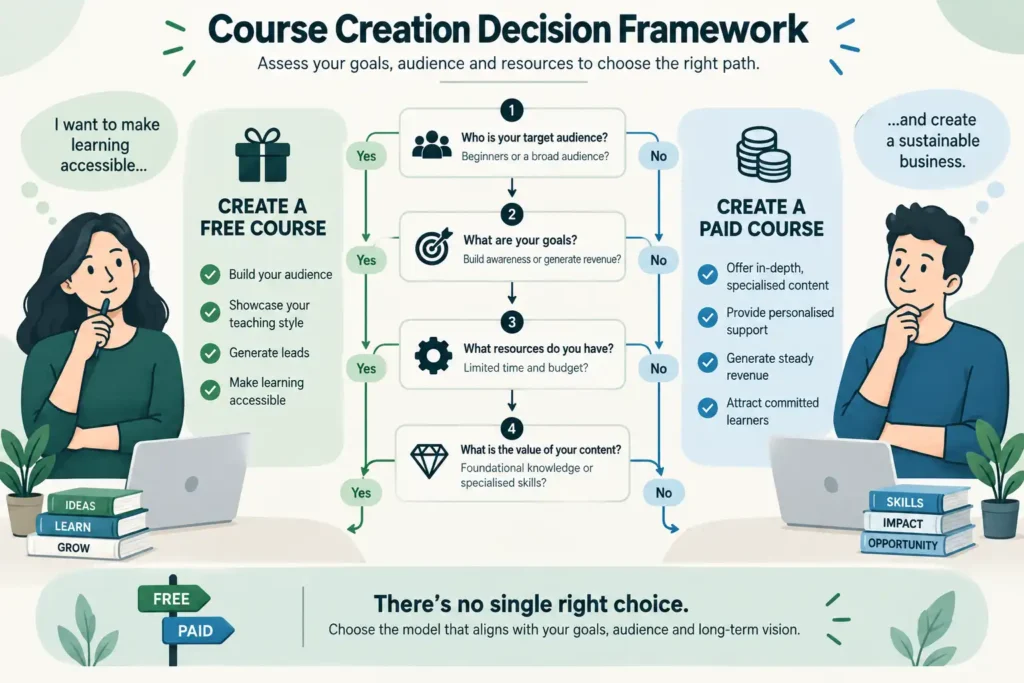 free vs paid online course decision framework infographic