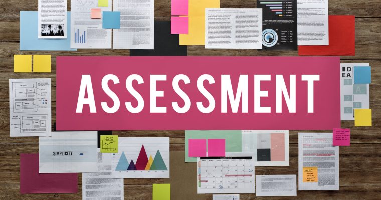 A diverse collage of assessment methods, including multiple-choice questions, essays, true/false questions, and short-answer questions, highlighting the importance of varied assessments in eLearning.